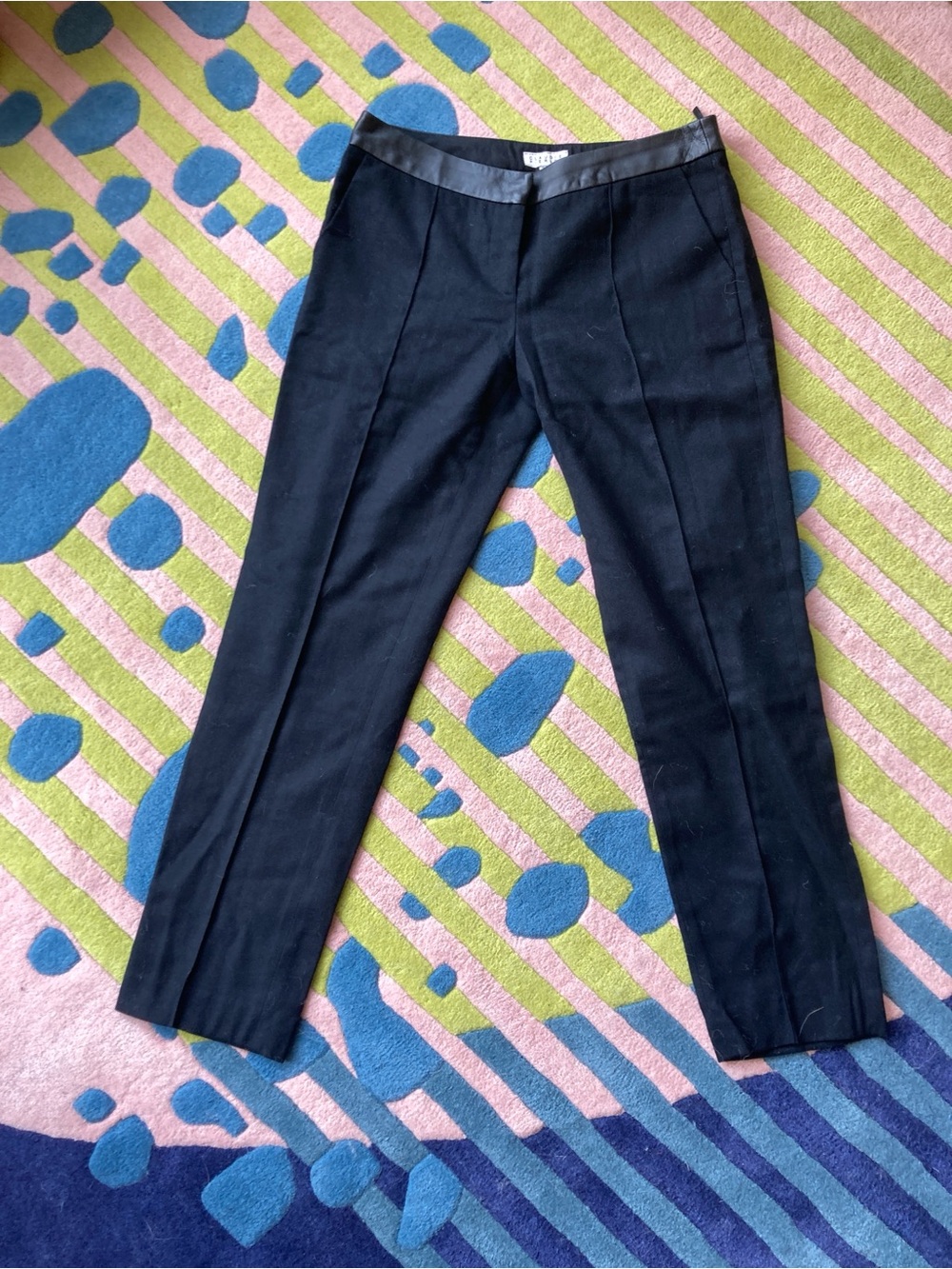 Claudie Pierlot Black Wool Pants Leather Waist Size 4 US